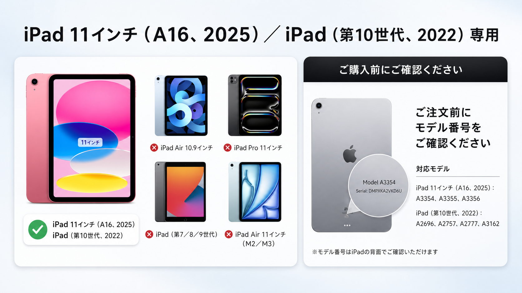 iPad 第10世代、第11インチモデルの比較画像 iPad A16/A3554 シリーズ