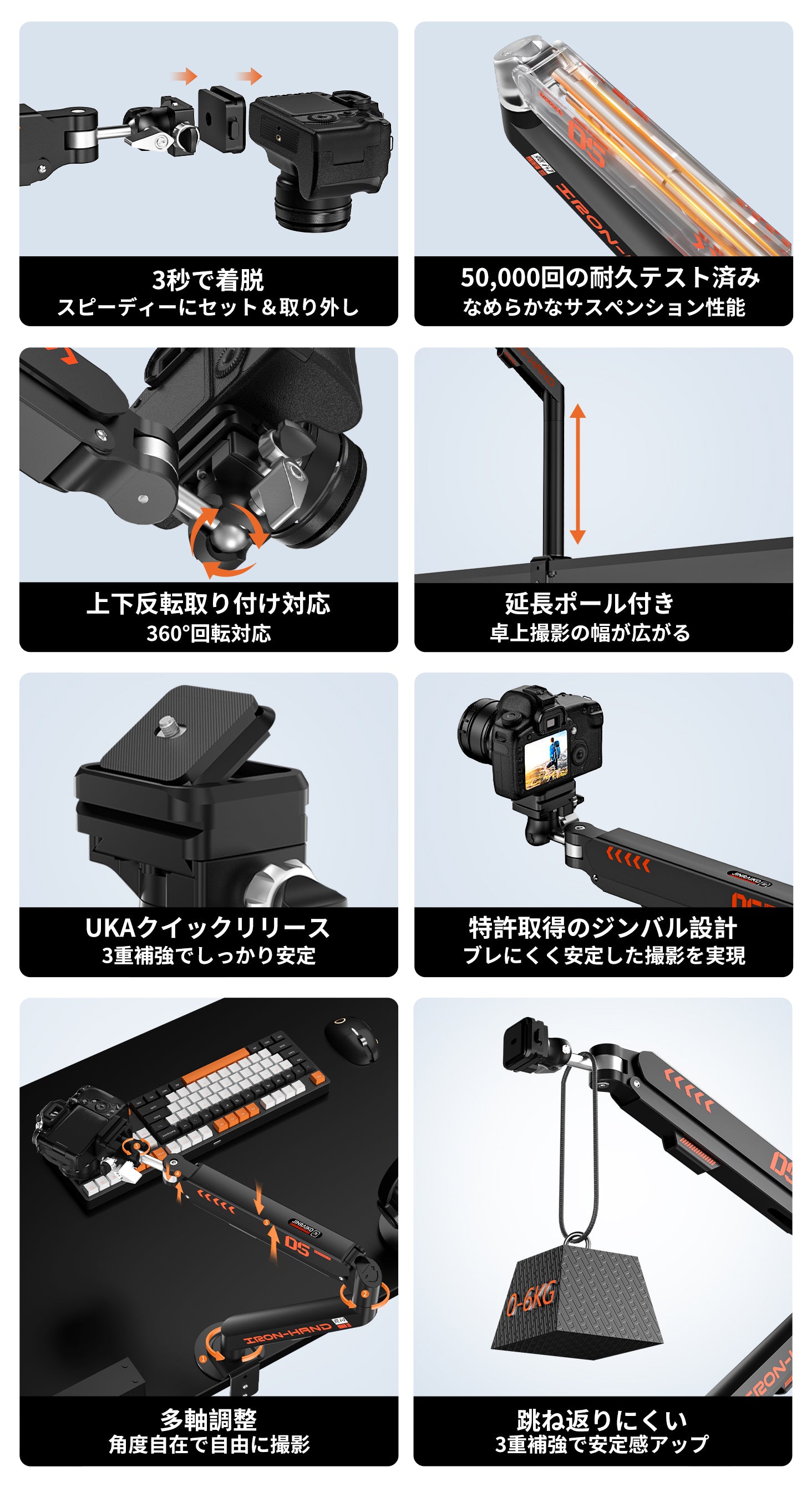 三脚、雲台、モニターアーム、調整ペダルなどを含むカメラ三脚セット