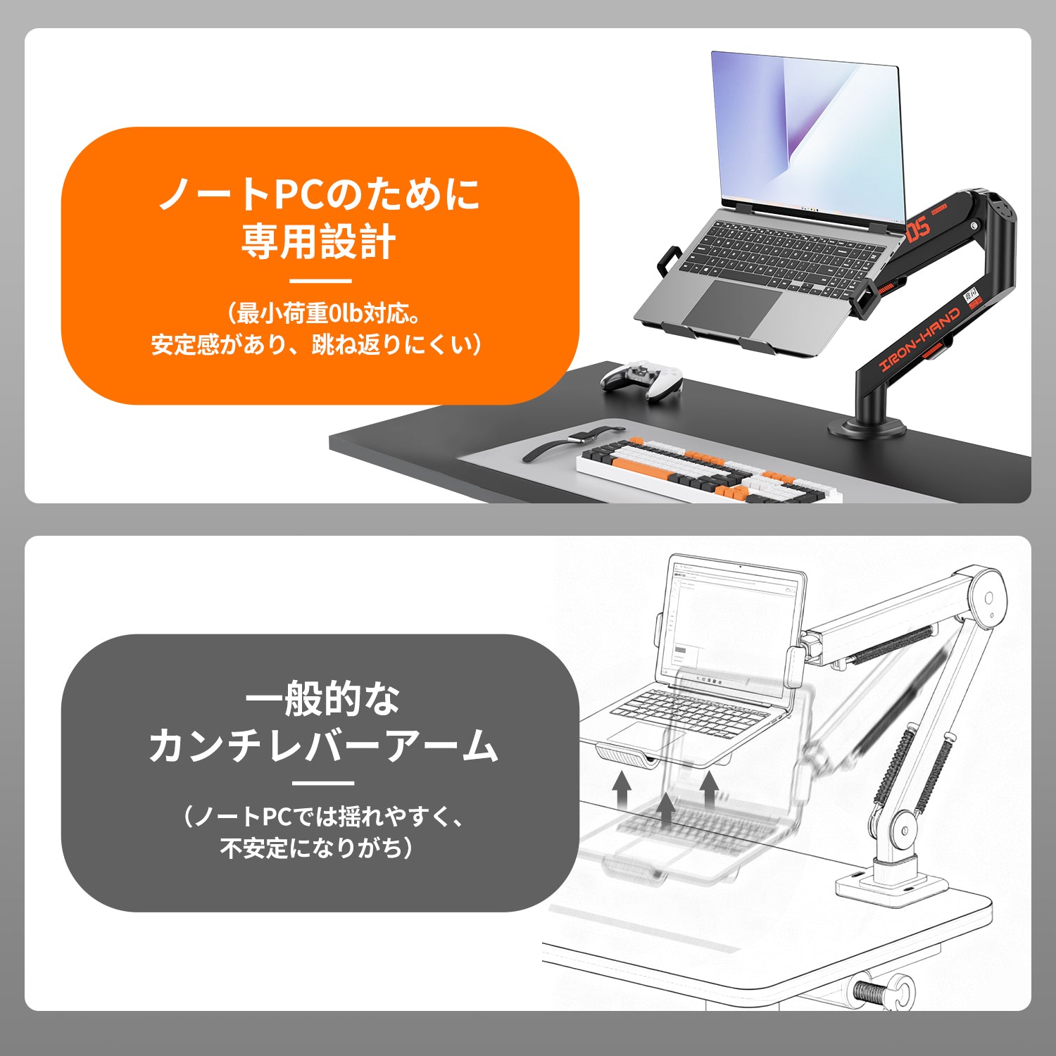 ノートPC用、シンプルな調整可能なキャブレート＆トレイセット。