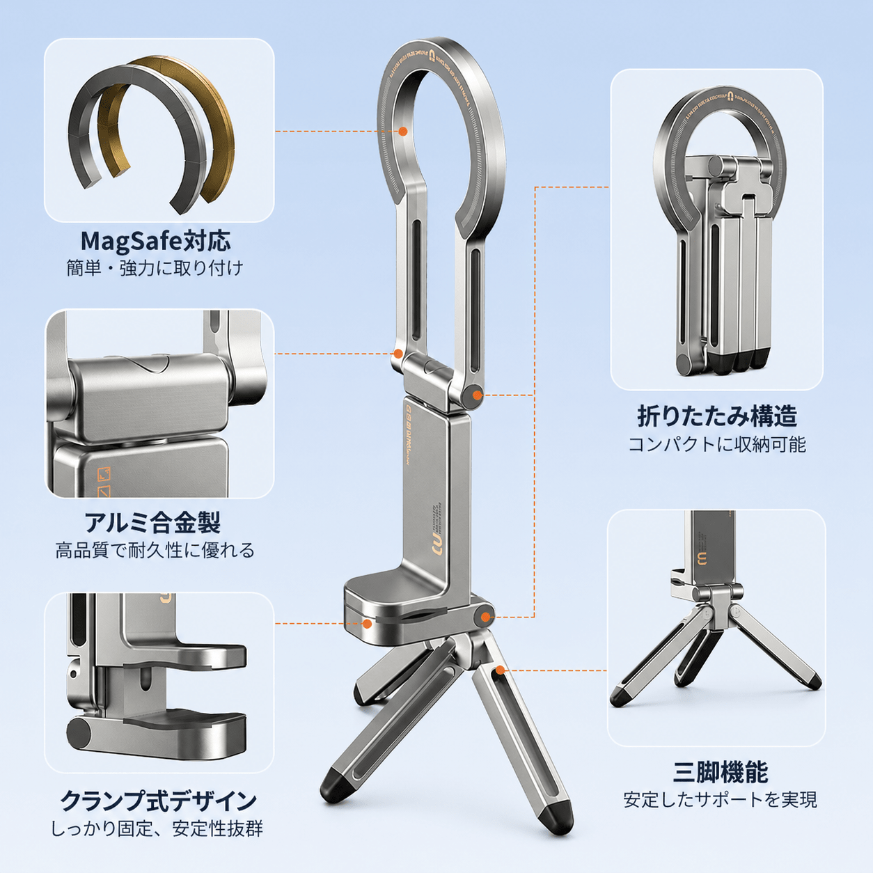 JINRAIKO MagSafe対応 ポータブルトラベルスタンド - Jinraiko JAPAN（画像2）